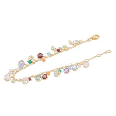 Alternate image for Handmade Gold-Plated Multi-Gemstone Charm Bracelet Rainbow Bubbles