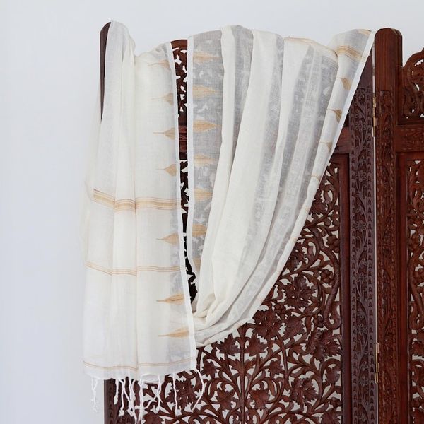 Alternate image for Hand Woven Cotton Muslin and Silk Shawl Sandy Pyramids