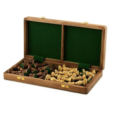 Alternate image for Floral Wood Chess Set with Playing Pieces and Storage Sunday Pastime
