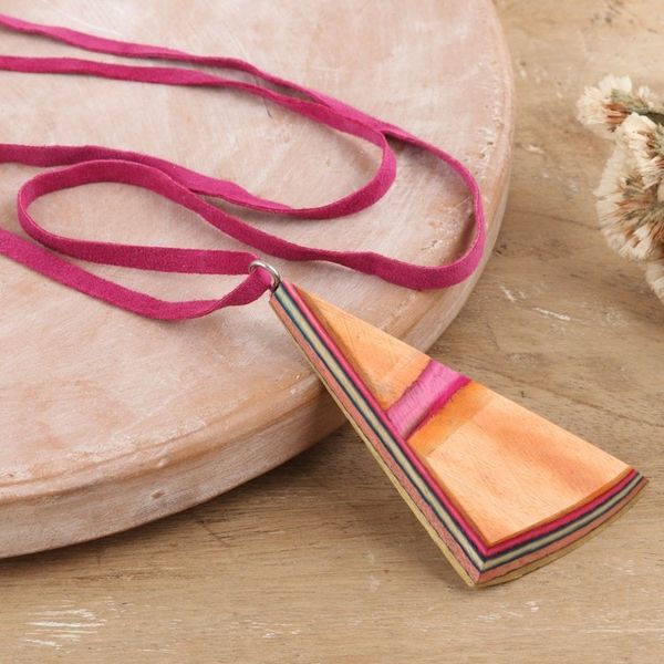 Alternate image for Wood and Leather Necklace Handcrafted Modern Jewelry  Modernity