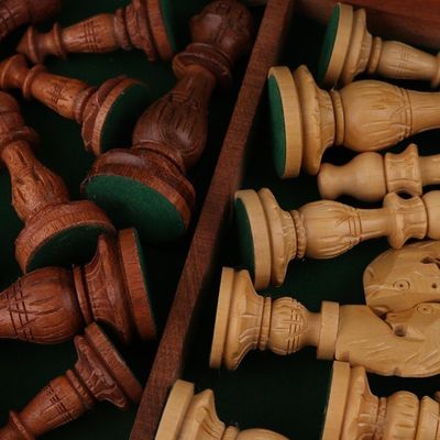 Alternate image for Floral Wood Chess Set with Playing Pieces and Storage Sunday Pastime