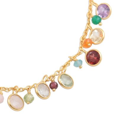 Alternate image for Handmade Gold-Plated Multi-Gemstone Charm Bracelet Rainbow Bubbles