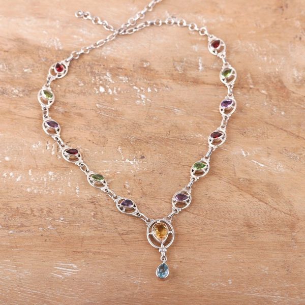 Alternate image for 12-Carat Multi-Gemstone Sterling Silver Link Y Necklace Vibrant Magic