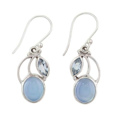 Alternate image for Sterling Silver Blue Topaz Chalcedony Dangle Earrings India Blue Fog