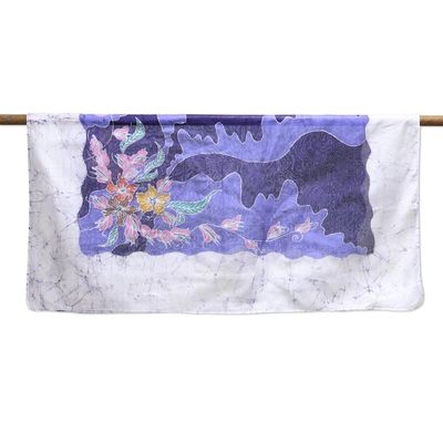 Alternate image for Floral Batik Cotton Scarf in Snow White from India Wavy Floral in Snow White