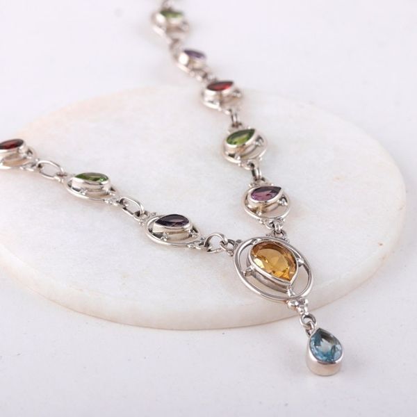 Alternate image for 12-Carat Multi-Gemstone Sterling Silver Link Y Necklace Vibrant Magic