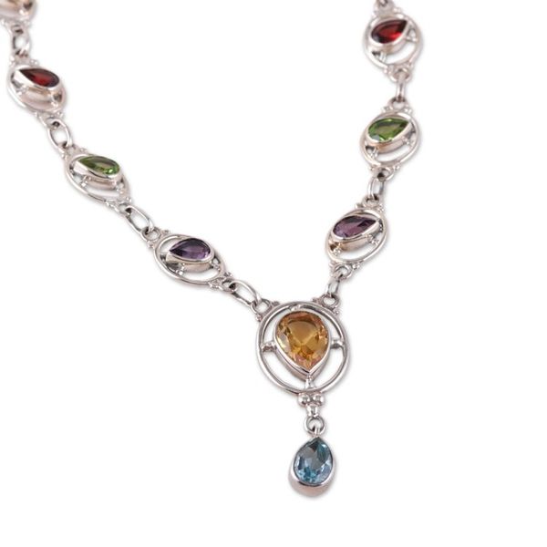 Alternate image for 12-Carat Multi-Gemstone Sterling Silver Link Y Necklace Vibrant Magic