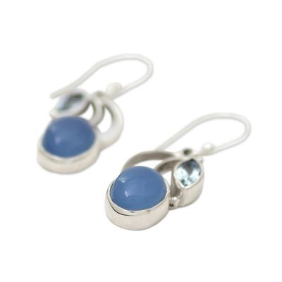 Alternate image for Sterling Silver Blue Topaz Chalcedony Dangle Earrings India Blue Fog