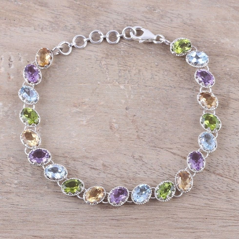 Multi-Gemstone Tennis-Style Bracelet from India 'Sparkling Fusion'