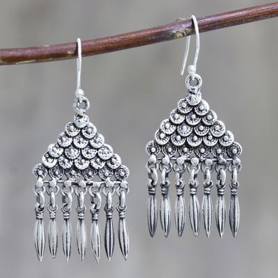 Alternate image for Oxidized Sterling Silver Dangle Earrings Pyramid Motif Pyramid of Loops