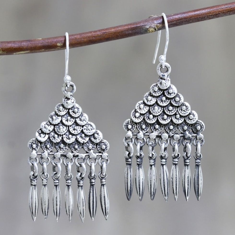 Oxidized Sterling Silver Dangle Earrings Pyramid Motif 'Pyramid of Loops'
