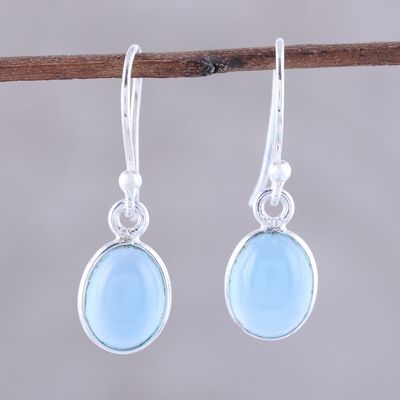 Alternate image for Sky Blue Chalcedony Dangle Earrings from India Luminous Sky Blue