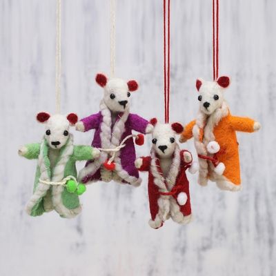 Alternate image for Set of 4 Puppy Ornaments in Wool Felt and Polyfill Joyful Puppies