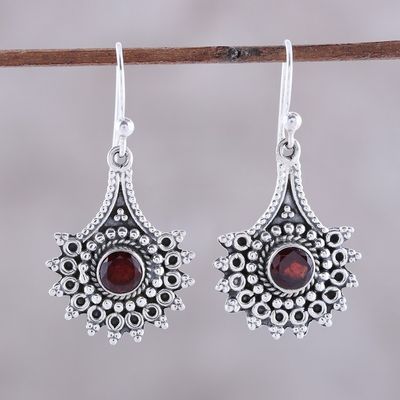 Alternate image for Handmade Garnet Dangle Earrings from India Gemstone Flowers