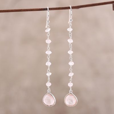 Alternate image for 4-Carat Rose Quartz Dangle Earrings from India Morning Drops