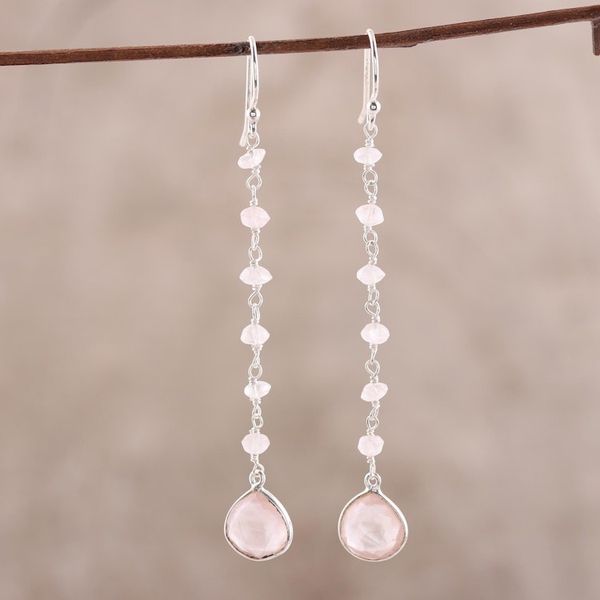 Alternate image for 4-Carat Rose Quartz Dangle Earrings from India Morning Drops