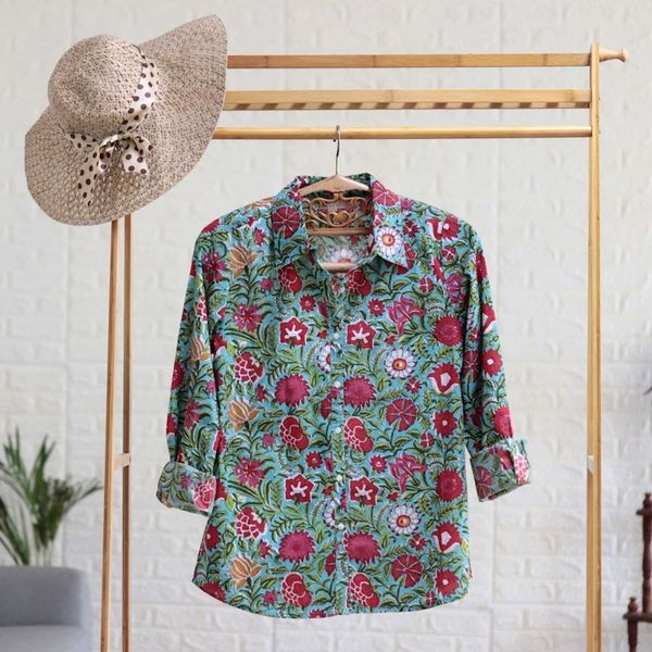 Alternate image for Printed Button-Up Cotton Shirt Spring Awakening