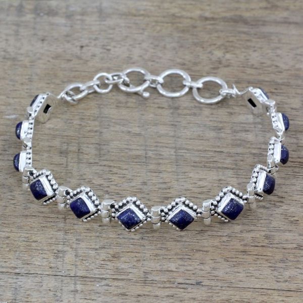 Alternate image for India Lapis Lazuli and Sterling Silver Tennis Bracelet Deep Blue Diamonds