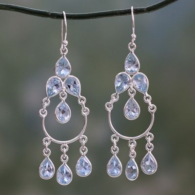 Alternate image for Blue Topaz Handcrafted Sterling Silver Chandelier Earrings Azure Elegance