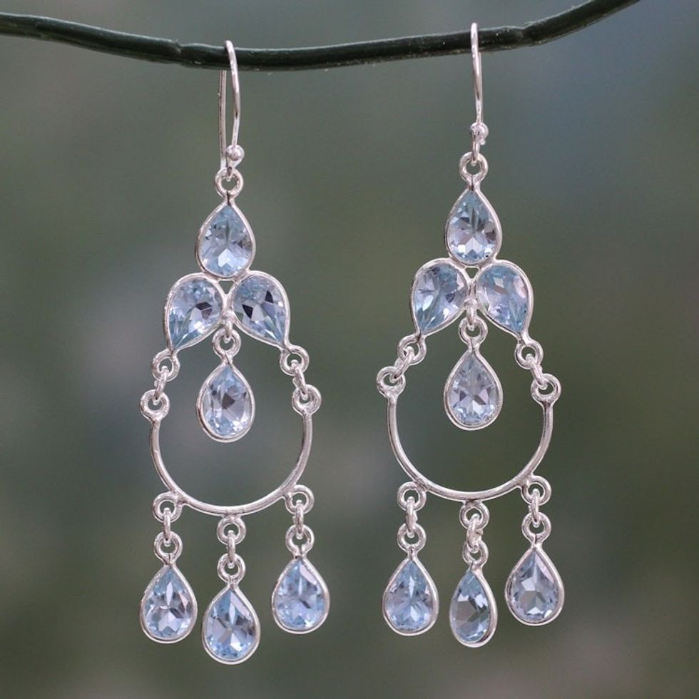Blue Topaz Handcrafted Sterling Silver Chandelier Earrings 'Azure Elegance'