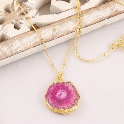 Alternate image for Gold-Plated Pink Solar Quartz Pendant Necklace Mystic Power