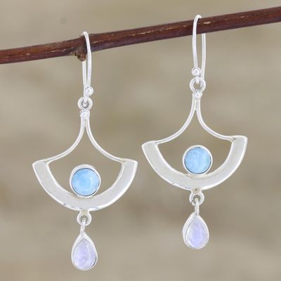 Alternate image for Larimar and Rainbow Moonstone Dangle Earrings Sky Chandelier