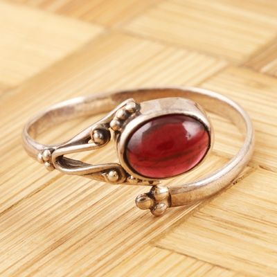 Alternate image for Handmade Garnet and Sterling Silver Wrap Ring Wrapped in Red