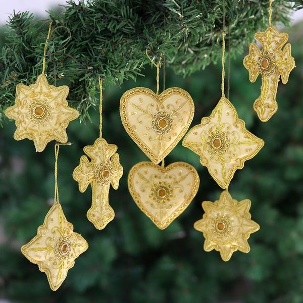 Alternate image for Indian Handmade Heart Shaped Ornaments Set of 8 Golden Glory