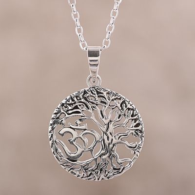 Alternate image for Sterling Silver Om Tree Pendant Necklace from India Pious Om