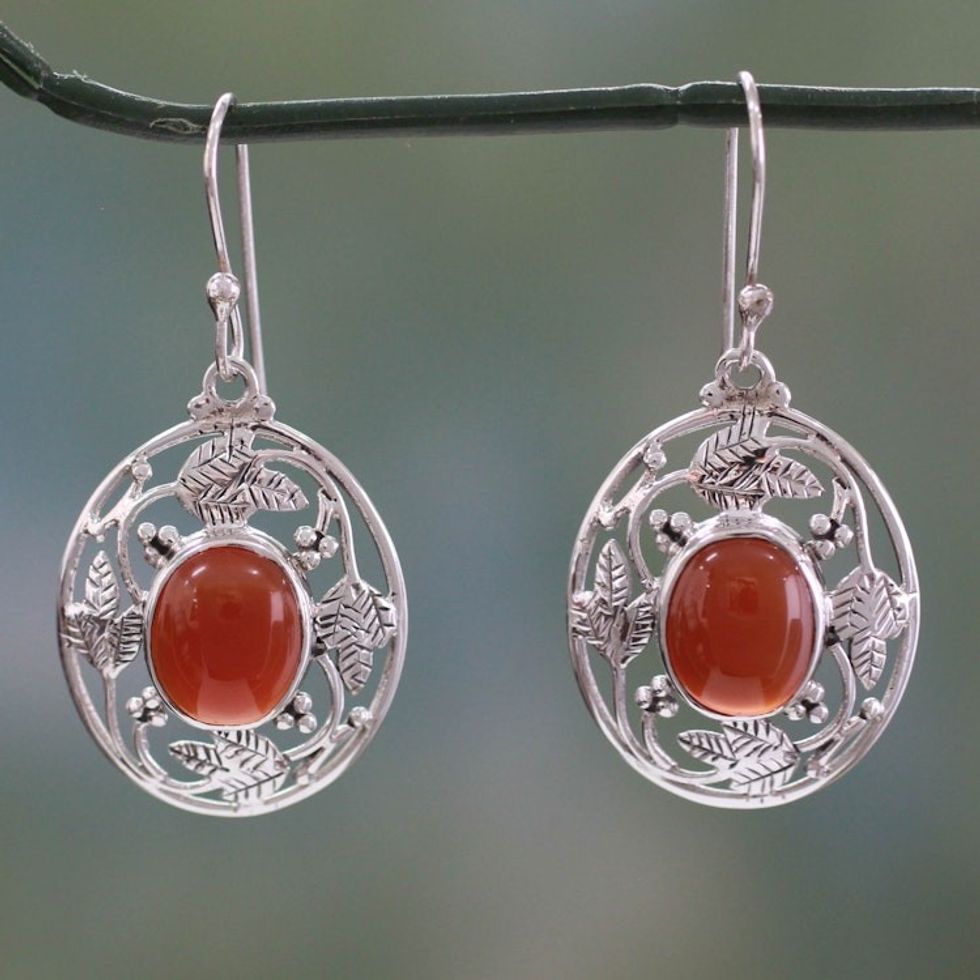 Fair Trade Sterling Silver Carnelian Earrings 'Fiery Avatar'