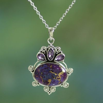 Primary image for Composite Turquoise and Amethyst Pendant Necklace Regal Coronation