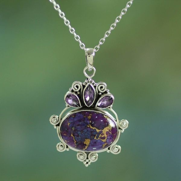 Alternate image for Composite Turquoise and Amethyst Pendant Necklace Regal Coronation