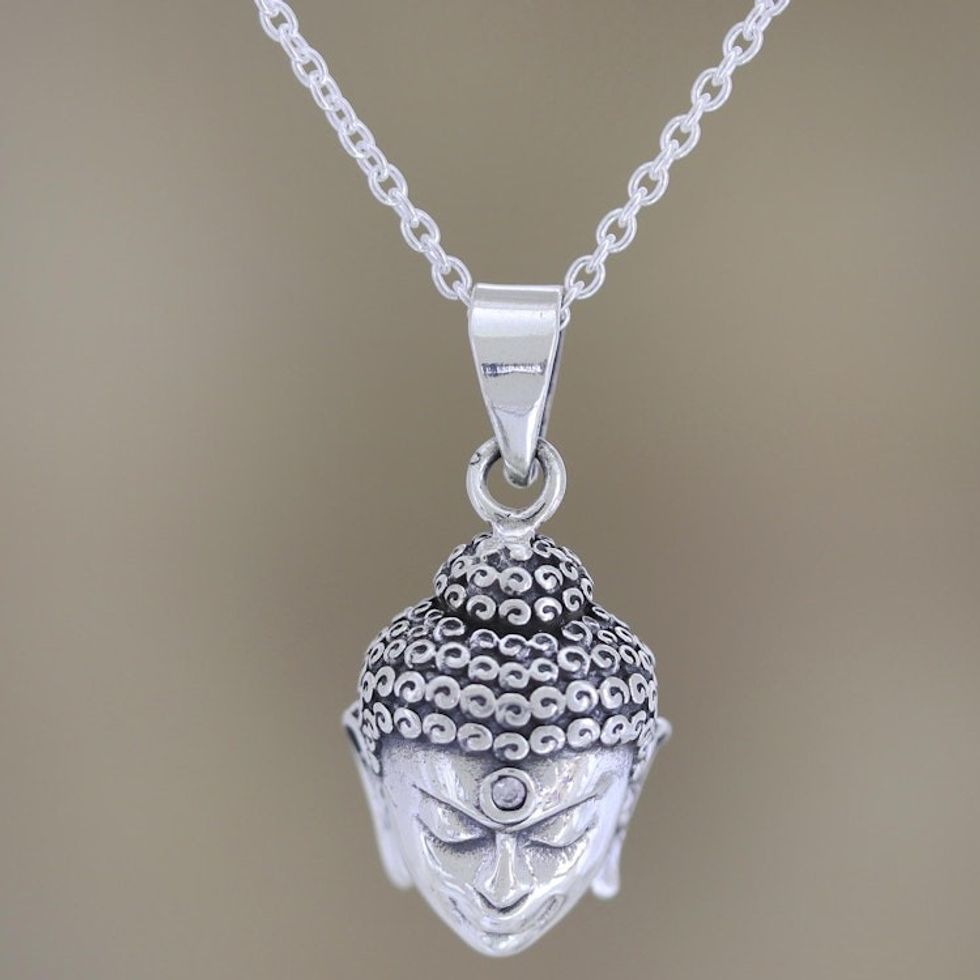 Hand Crafted Sterling Silver and Buddha Pendant Necklace 'Little Buddha'