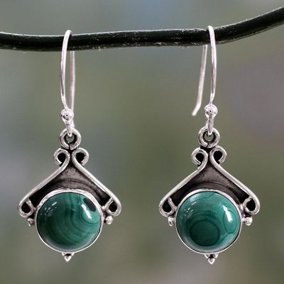 Alternate image for Sterling Silver and Malachite Dangle Earrings Forest Charm