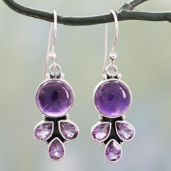 Alternate image for Amethyst Handcrafted Silver Earrings from India Lilac Color