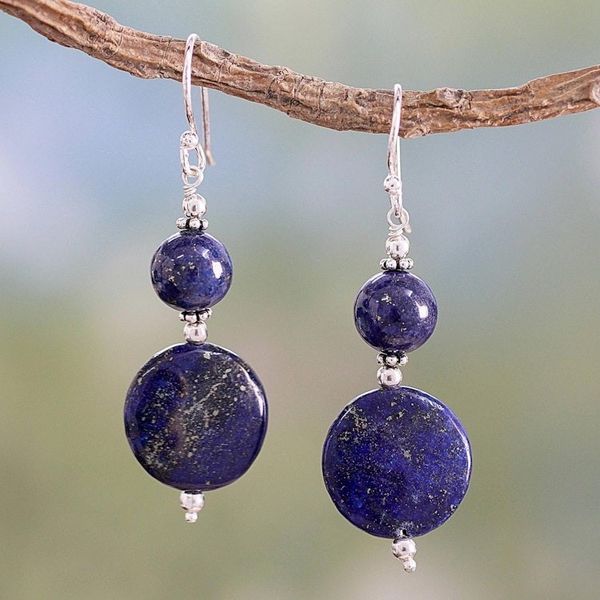 Alternate image for Lapis Lazuli Dangle Earrings from India Bihar Moons