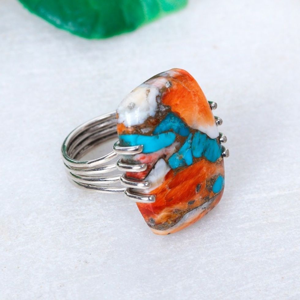 Sterling Silver and Reconstituted Turquoise Cocktail Ring 'Vibrant Charm'