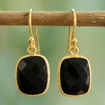 Alternate image for Handmade Gold Vermeil and Black Onyx Dangle Earrings India Mughal Nights