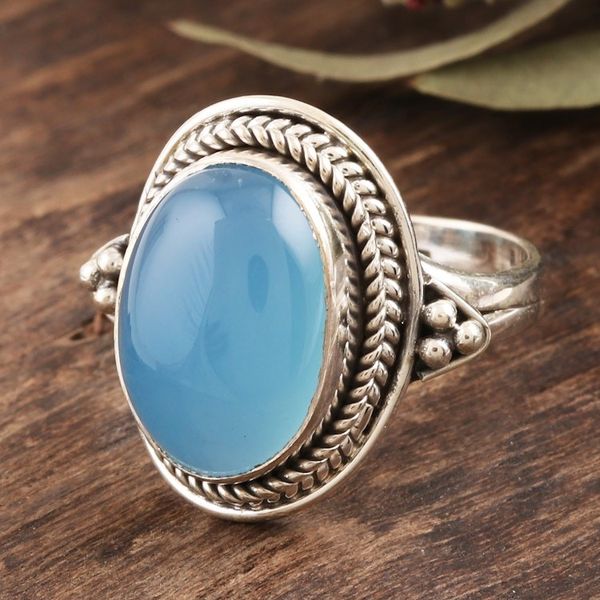 Alternate image for Hand Crafted Chalcedony Cocktail Ring Blue Oracle
