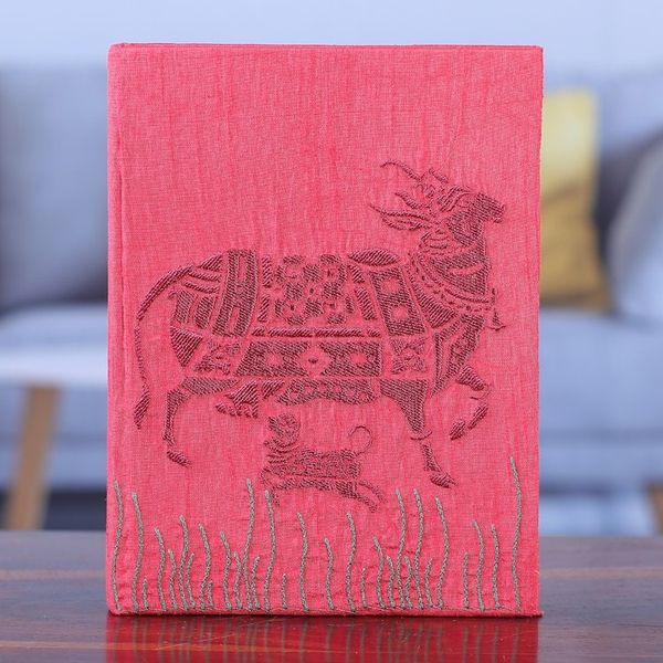 Alternate image for Traditional Kamadhenu Rayon-Embroidered Journal from India Kamadhenu in Pink