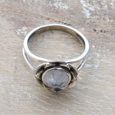 Alternate image for Faceted Two-Carat Rainbow Moonstone Lotus Cocktail Ring Misty Lotus