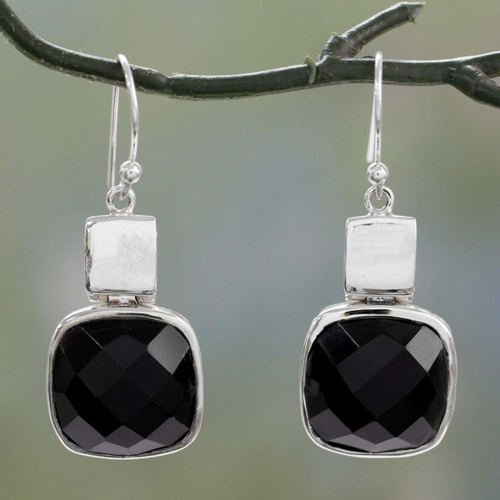 Sterling Silver and Onyx Drop Earrings 'Delight'