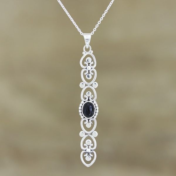 Alternate image for Sterling Silver and Black Onyx Pendant Necklace Midnight Heart