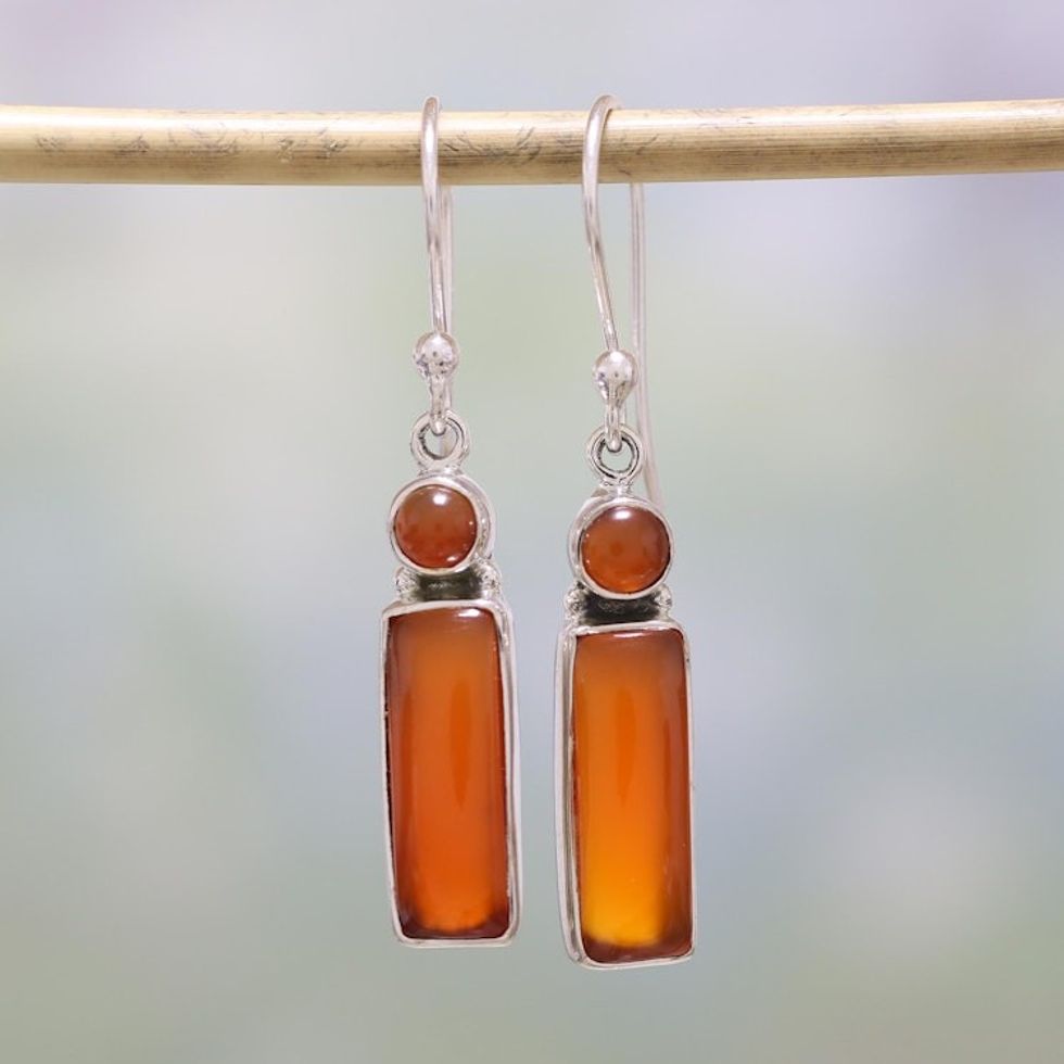 Carnelian and Sterling Silver Dangle Earrings from India 'Radiant Allure'