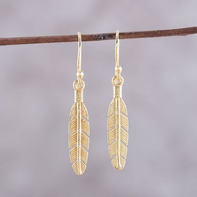 Alternate image for 22k Gold Plated Sterling Silver Feather Dangle Earrings Light Touch