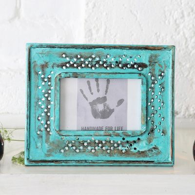 Alternate image for Green Hand Carved Flower Cutouts Wood Photo Frame 4x6 Blossom Meadow