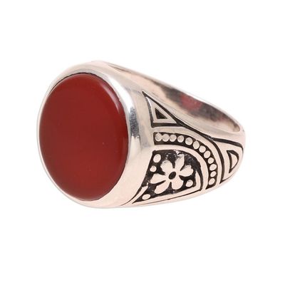 Alternate image for 925 Sterling Silver and Carnelian Mens Ring from India Native Flower