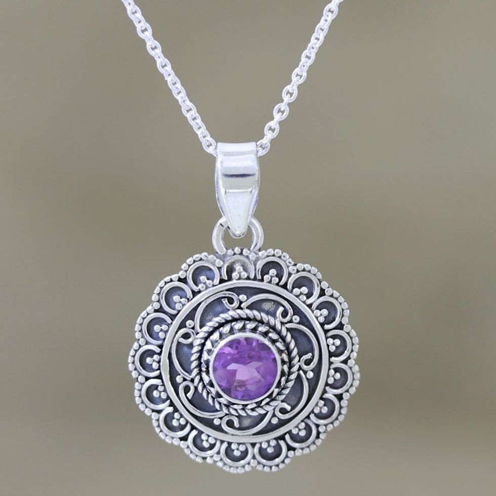 Sterling Silver Amethyst Medallion Pendant Necklace 'Your Majesty'