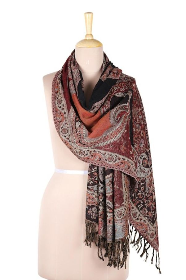 Alternate image for Indian Jamawar Wool Shawl with Paisley Motifs Himalayan Heirloom