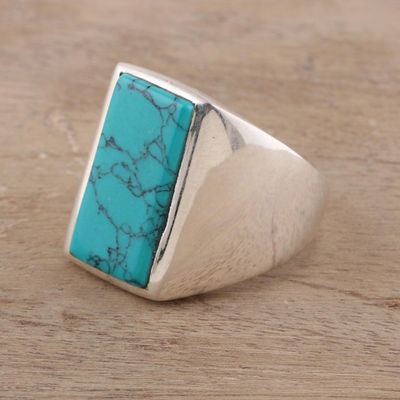 Alternate image for 925 Sterling Silver and Reconstituted Turquoise Mens Ring Classy Man